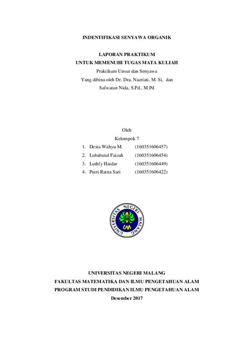 Doc Laporan Praktikum Identifikasi Senyawa Organik Docx