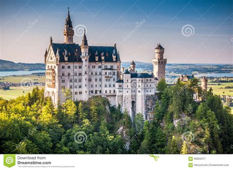 World Famous Neuschwanstein Castle In Beautiful Evening Light Fussen