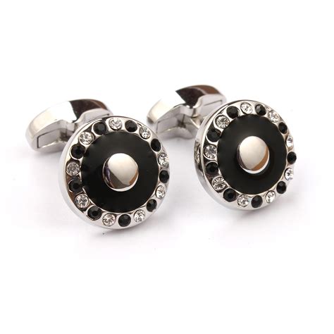 The Black Jewel Cufflinks | Silver Round Cufflink | Shirt Cuff Links | OTAA