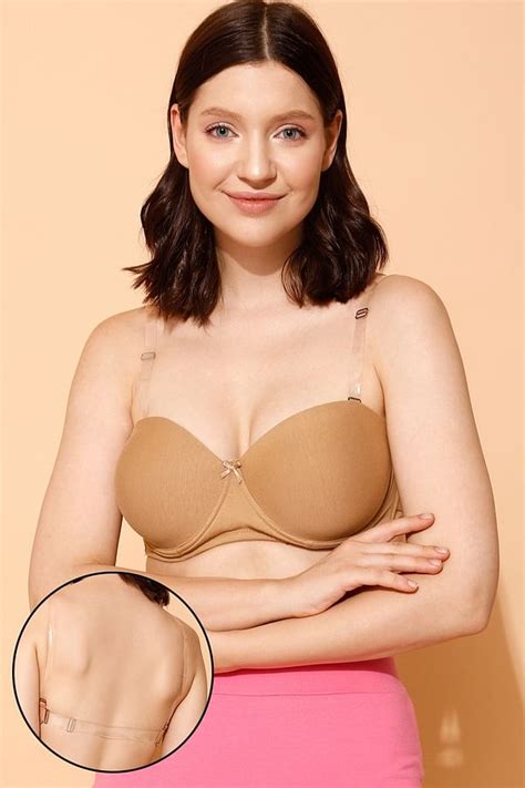 Buy Invisi Padded Underwired Full Cup Strapless Balconette Bra In Nude Colour With Transparent
