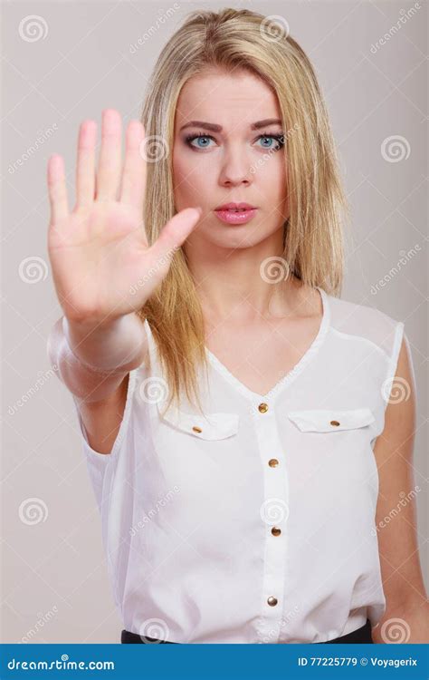 Girl Showing Stop Hand Sign Gesture Stock Image Image Of Sign Woman