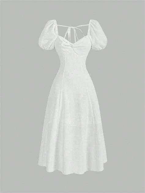 SHEIN MOD Ladies' Solid Color Twisted Puff Sleeve DressI discovered