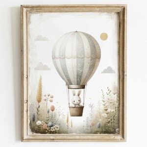 Hot Air Balloon Nursery Print Cute Bunny Nursery Art Print Nursery Decor Baby Shower Gift