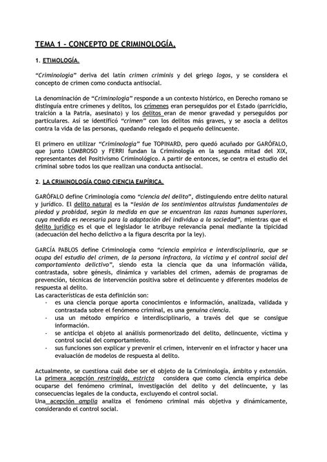 Tema 1 Apuntes 1 Tema 1 Concepto De CriminologÍa 1 EtimologÍa