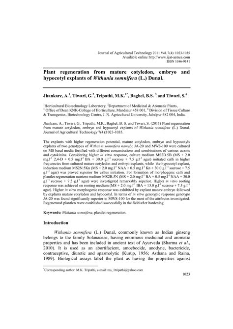 PDF Plant Regeneration From Mature Cotyledon Embryo And Hypocotyl