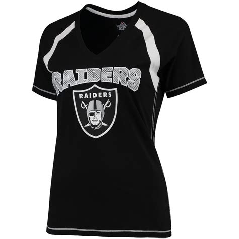 Majestic Oakland Raiders Womens Black Plus Size Game Day V Neck T Shirt