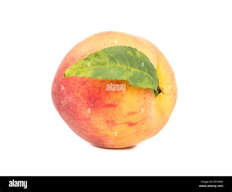 Delicious Peach With Leaf Isolated On White Background Stock Photo Alamy