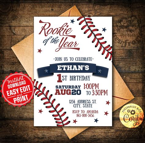 Rookie Of The Year First Birthday Invitation Rookie Of The Year