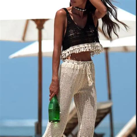 Crop Top Cover Ups Handmade Crochet Bikinis Woman See Through Bikini Sexy Beachwear V Neck