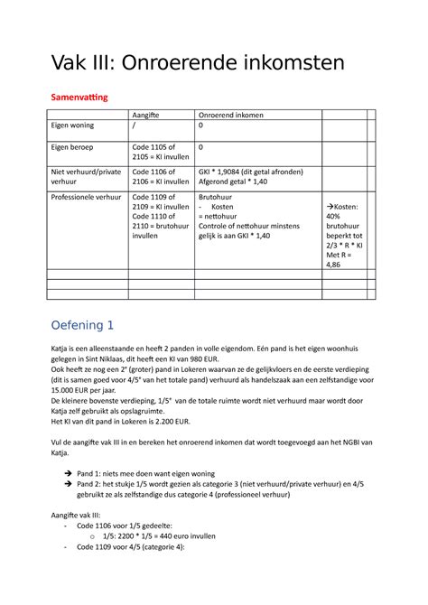 3 Oefeningen Onroerende Inkomsten Aj2023 S Vak III Onroerende