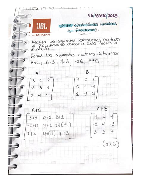 Taller Matrices Y Problemas Algebra Lineal Studocu