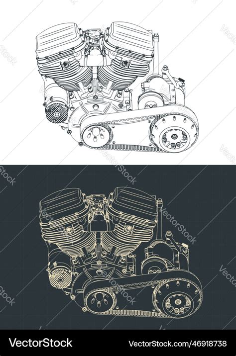 Powerful motorcycle engine blueprints Royalty Free Vector