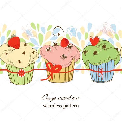 Cute Fruit Cupcakes Seamless Pattern Stock Vector By ©danussa 10385976