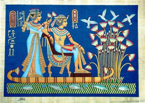 Papyrus Painting: King Tut and His Wife Honeymoon on the Nile, vivid ...