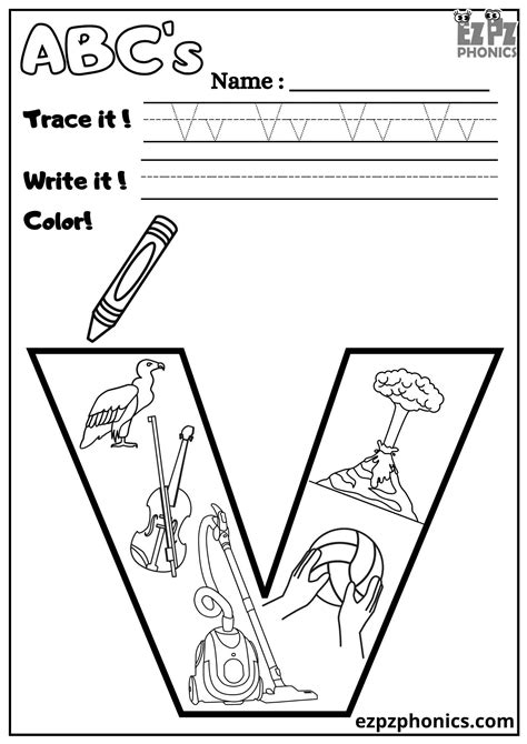 Letter V Trace Write And Color Ezpzphonics