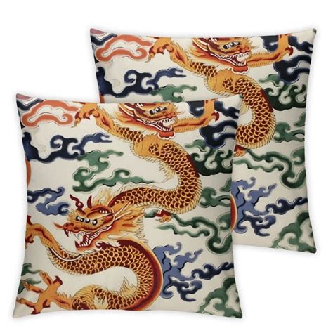 Comio Chinoiserie Dragon Pillow Covers Set Of 2 Chinoiserie Pillow