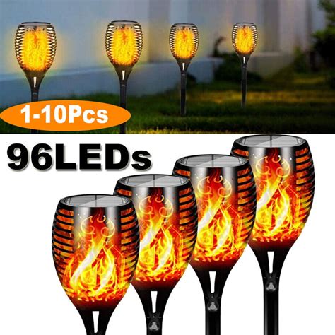 Qiyaa X Large Led Solar Power Torch Light Flickering Flame Garden