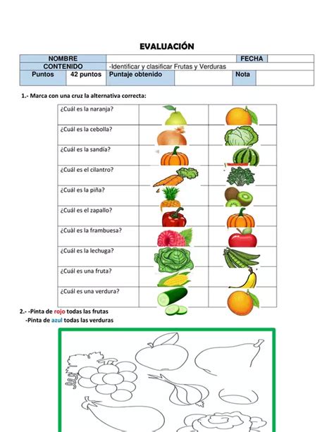 Evaluaci N Frutas Y Verduras Profe Social