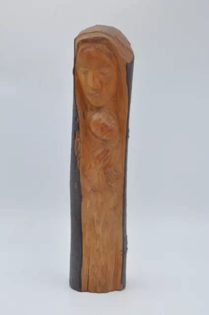 Ancienne Statue Sculpture De Vierge L Enfant En Bois Sign E