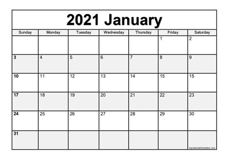 Free Printable January 2021 Calendar Free Letter Templates