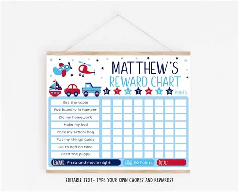 Editable Vehicle Reward Chart Car Truck Airplane Chore Chart Etsy