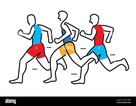 Running Race Marathon Line Art Stylized Colorful Line Art Decorative