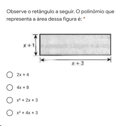 Solved Observe o retângulo a seguir O polinômio que representa a área