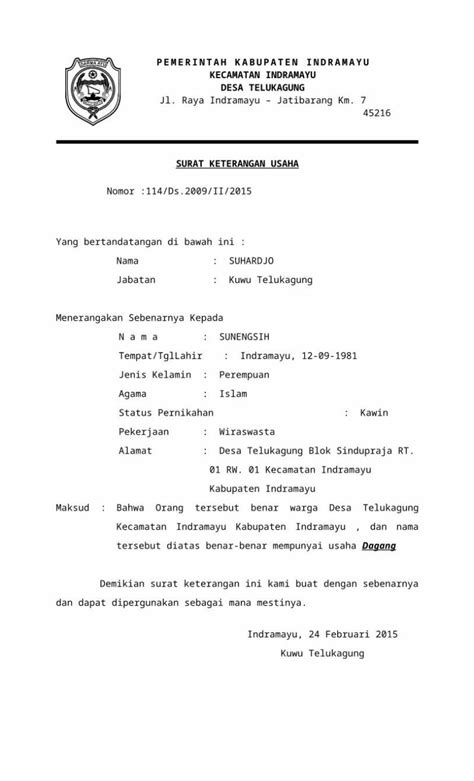 Contoh Surat Keterangan Usaha Kelurahan Contoh Surat Resmi