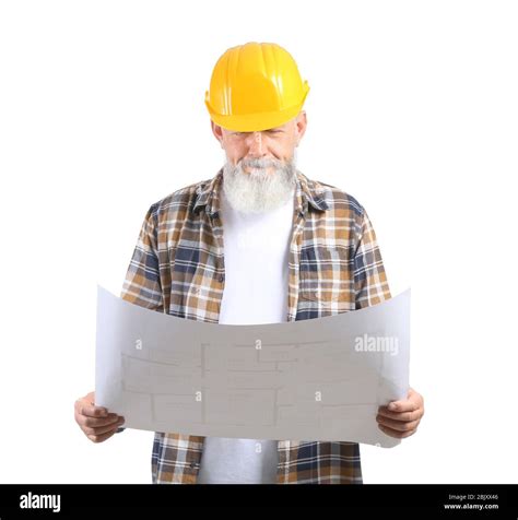 Mature Male Architect On White Background Stock Photo Alamy