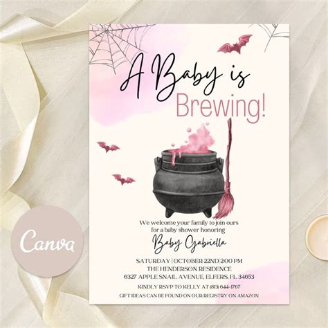 Editable Halloween Baby Shower Invitation A Baby Is Brewing Invitation