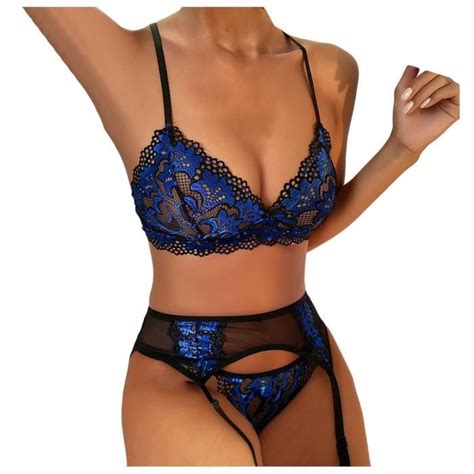 Ensemble de Lingerie Dames dentelle sexy lingerie trois pièces bleu S Bleu Cdiscount Prêt à Porter