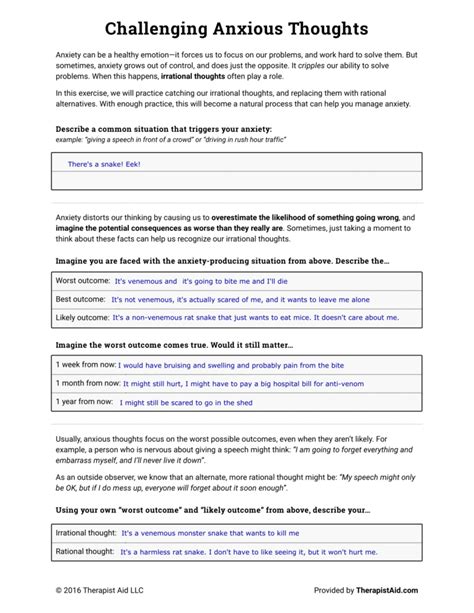 Social Anxiety Worksheets