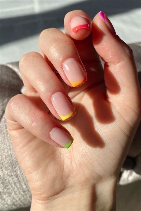 27 Short Summer Nails 2021 Multi Colored French Tip Nails