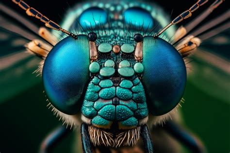 Premium Photo A Professional Macro Photograph Of A Blue Dragonflys Face
