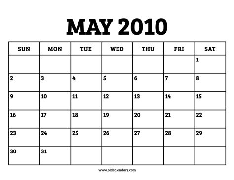 Calendar May 2010 – Printable Old Calendars