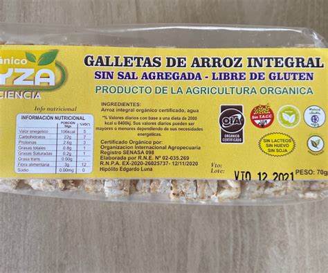 Galleta Arroz Integral Y Agua X Grs Sin Sal Oryza Sin Tacc Savia