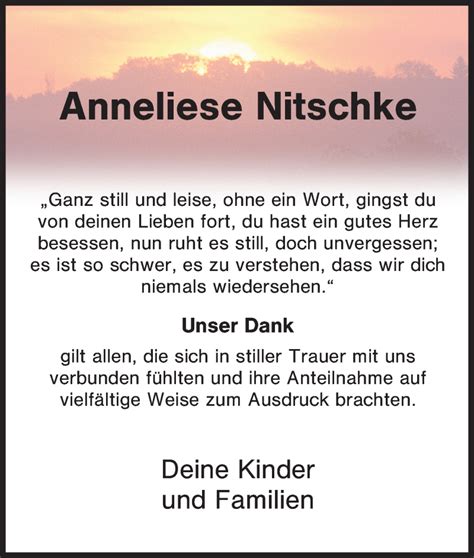 Traueranzeigen Von Anneliese Nitschke Trauer In NRW De