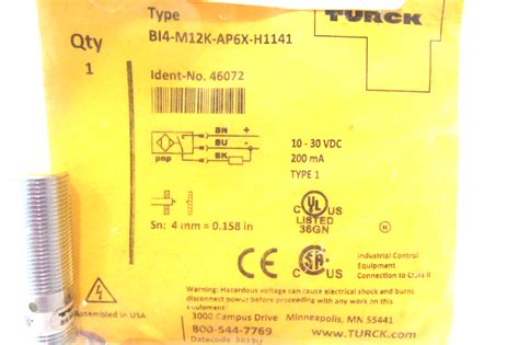 NEW TURCK BI4 M12K AP6X H1141 INDUCTIVE SENSOR 46072 TURCK