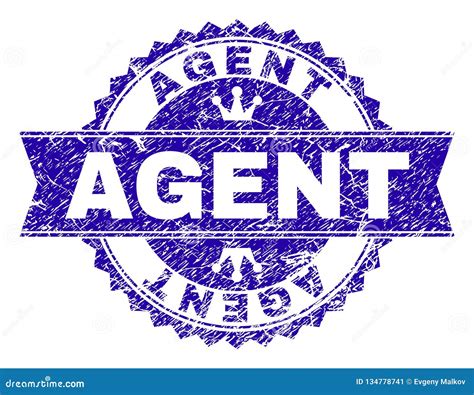 Scratched Textured Agent Stamp Seal With Ribbon Stock Vector