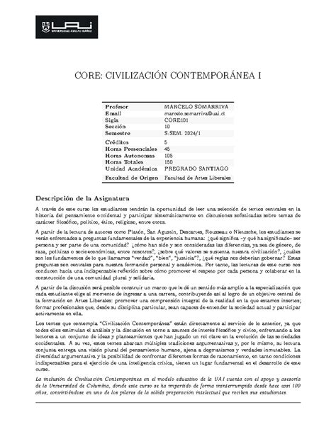 Programa civ cont 2024 CORE CIVILIZACIÓN CONTEMPORÁNEA I Profesor