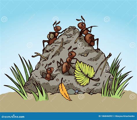 Ants In The Anthill Vector Drawing Stock Vector Illustration Of