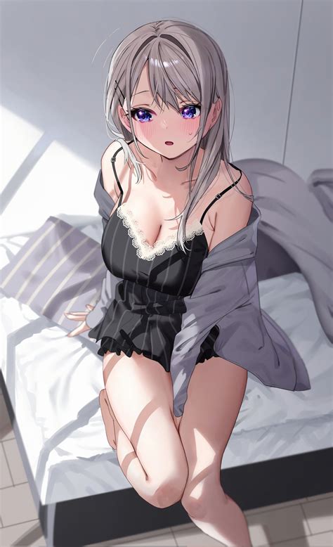 Cleavage Blue Eyes Big Boobs Anime Anime Girls Blushing