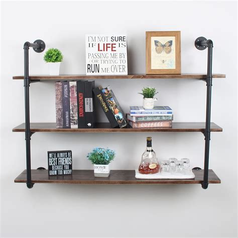 Mbqq Industrial Retro Pipe Shelf In Tier Wall Mounted Rustic