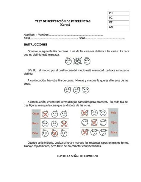 Test Caras O De Percepción De Diferencias Psicolia Udocz