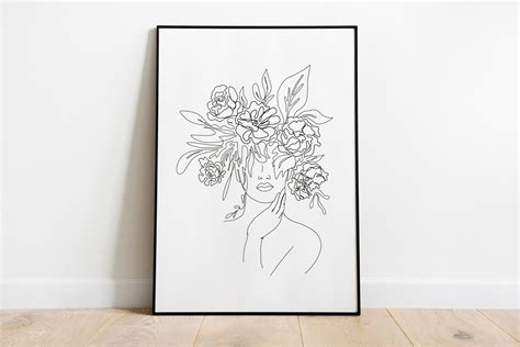 Dessin Au Trait Femme Face Fleur Visage Avec Des Fleurs Art Dessin Au