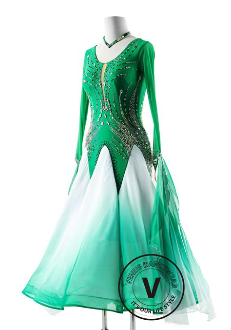 Emerald Cascade Dress With Shading Skirt Ballroom Smooth Competition