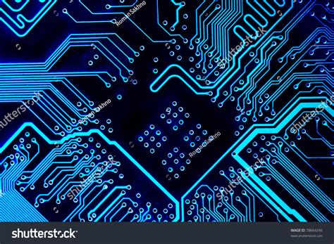 Abstract Blue Computer Circuit Board Close Up For Background Stock