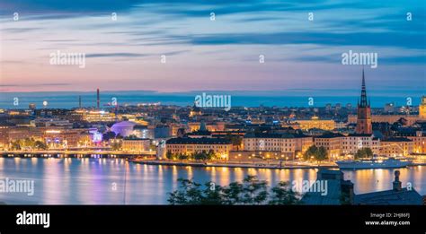 Stockholm, Sweden. Night Skyline With Famous Landmarks. Panorama ...