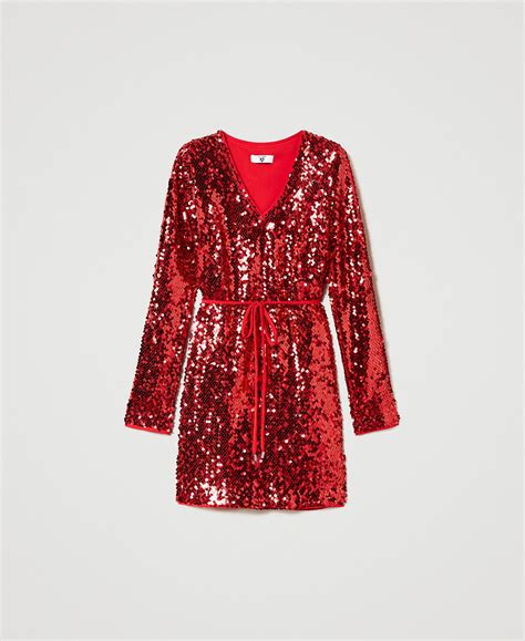 Full Sequin Short Dress Woman Red Twinset Milano