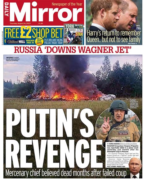 Newspaper Headlines Putins Revenge And Prigozhins Death No